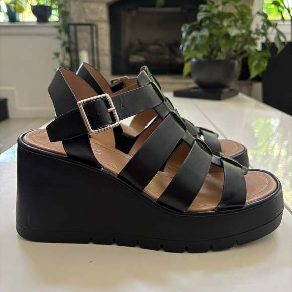 Soda Women Wedge Sandals Open Toe Ankle Platform KARBIE-S Black Sz 9 - Picture 1 of 5